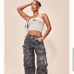 PrettyLittleThing Gray Cargo Pants